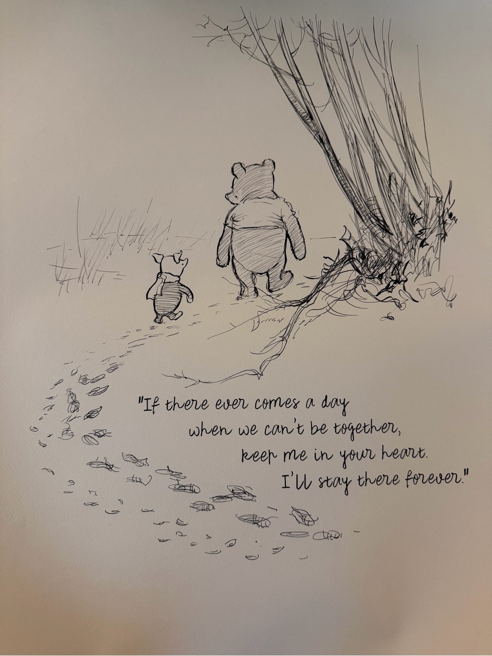 Winnie the Pooh Ink Wall Art with Quote